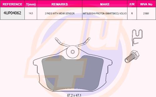 4U 4UP04062 - Brake Pad Set, disc brake car-mod.net