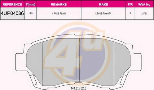 4U 4UP04086 - Brake Pad Set, disc brake car-mod.net