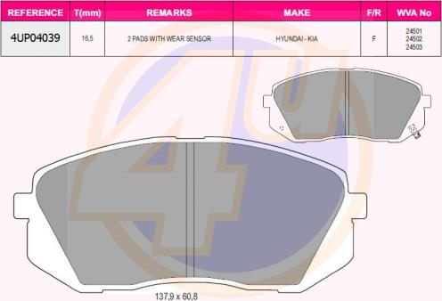 4U 4UP04039 - Brake Pad Set, disc brake car-mod.net