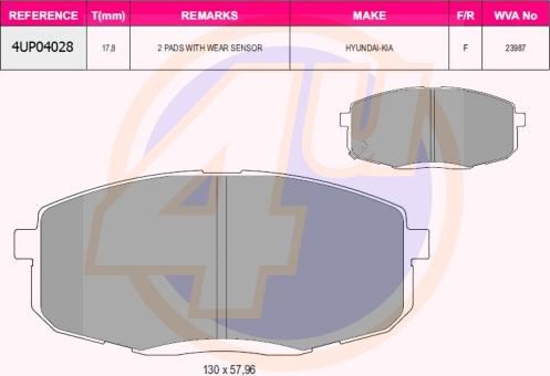 4U 4UP04028 - Brake Pad Set, disc brake car-mod.net
