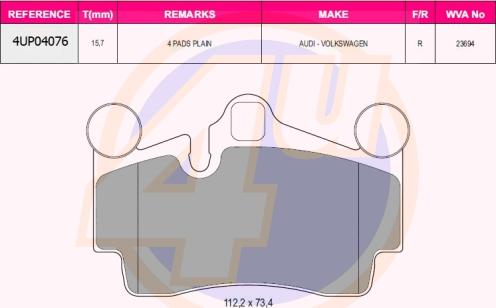 4U 4UP04076 - Brake Pad Set, disc brake car-mod.net