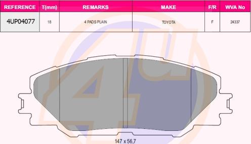 4U 4UP04077 - Brake Pad Set, disc brake car-mod.net