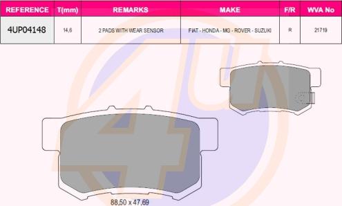 4U 4UP04148 - Brake Pad Set, disc brake car-mod.net