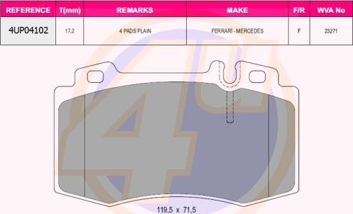 4U 4UP04102 - Brake Pad Set, disc brake car-mod.net