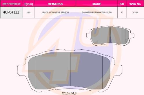 4U 4UP04122 - Brake Pad Set, disc brake car-mod.net