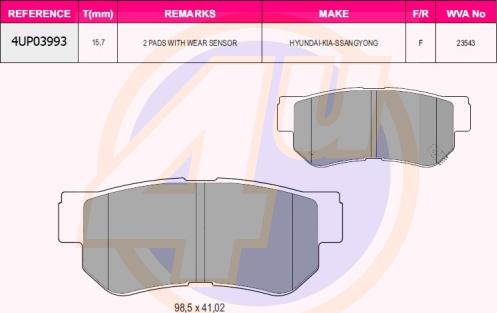 4U 4UP03993 - Brake Pad Set, disc brake car-mod.net