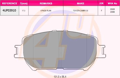 4U 4UP03910 - Brake Pad Set, disc brake car-mod.net