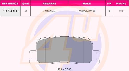 4U 4UP03911 - Brake Pad Set, disc brake car-mod.net