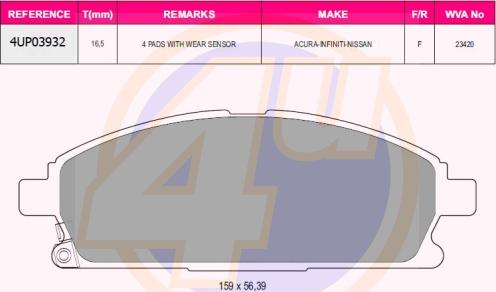 4U 4UP03932 - Brake Pad Set, disc brake car-mod.net