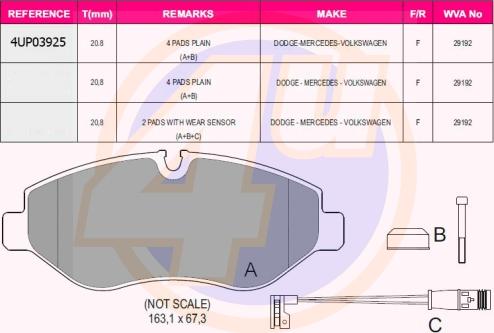 4U 4UP03925 - Brake Pad Set, disc brake car-mod.net