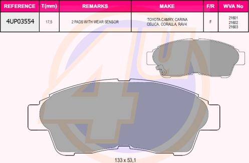 4U 4UP03554 - Brake Pad Set, disc brake car-mod.net