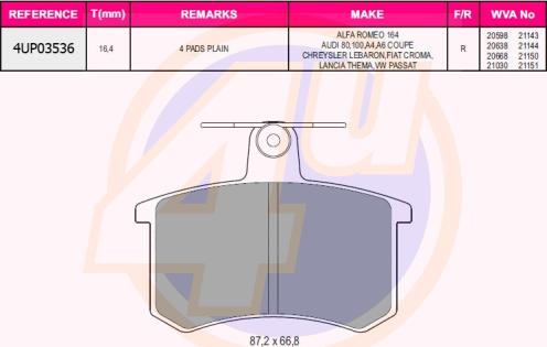 4U 4UP03536 - Brake Pad Set, disc brake car-mod.net