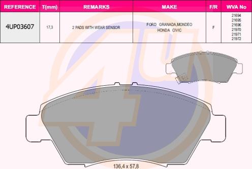 4U 4UP03607 - Brake Pad Set, disc brake car-mod.net