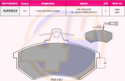 4U 4UP03619 - Brake Pad Set, disc brake car-mod.net