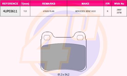 4U 4UP03611 - Brake Pad Set, disc brake car-mod.net