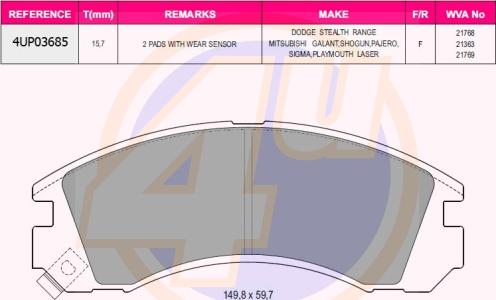 4U 4UP03685 - Brake Pad Set, disc brake car-mod.net