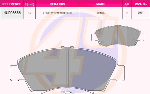 4U 4UP03686 - Brake Pad Set, disc brake car-mod.net