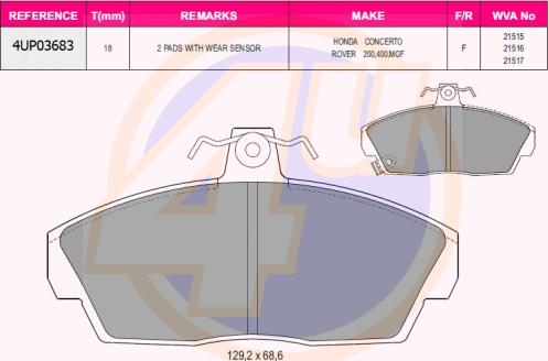 4U 4UP03683 - Brake Pad Set, disc brake car-mod.net