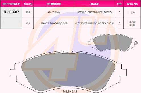4U 4UP03687 - Brake Pad Set, disc brake car-mod.net