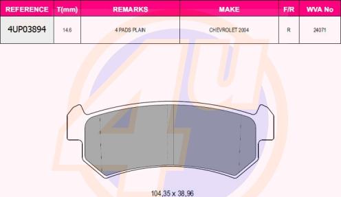 4U 4UP03894 - Brake Pad Set, disc brake car-mod.net