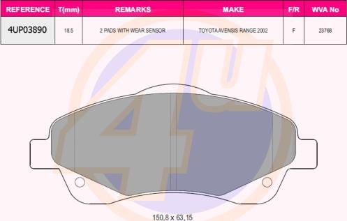 4U 4UP03890 - Brake Pad Set, disc brake car-mod.net