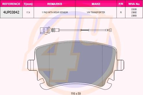 4U 4UP03842 - Brake Pad Set, disc brake car-mod.net