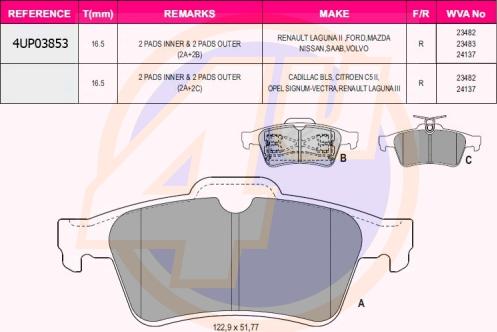 4U 4UP03853 - Brake Pad Set, disc brake car-mod.net