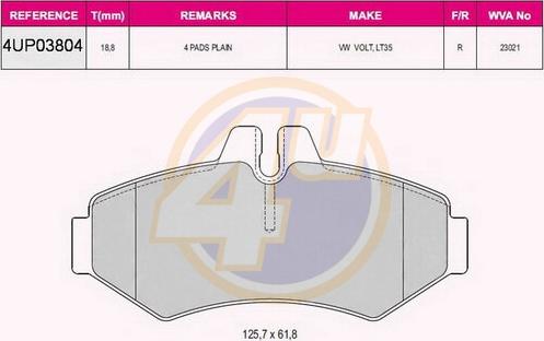 4U 4UP03804 - Brake Pad Set, disc brake car-mod.net