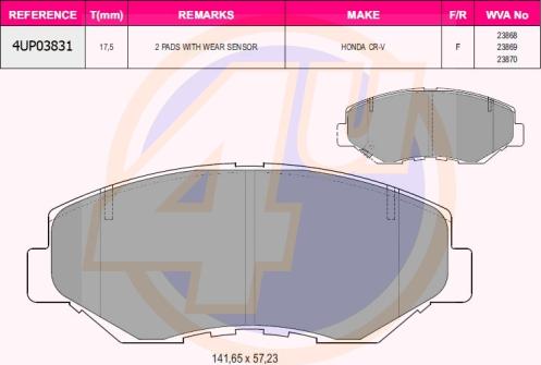 4U 4UP03831 - Brake Pad Set, disc brake car-mod.net