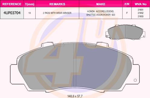 4U 4UP03704 - Brake Pad Set, disc brake car-mod.net