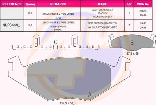 4U 4UP34441 - Brake Pad Set, disc brake car-mod.net