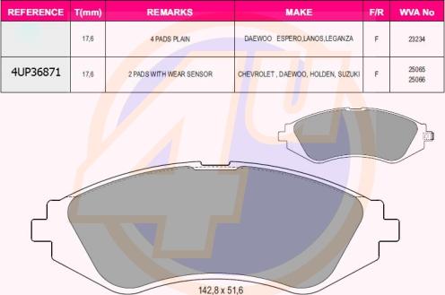 4U 4UP36871 - Brake Pad Set, disc brake car-mod.net