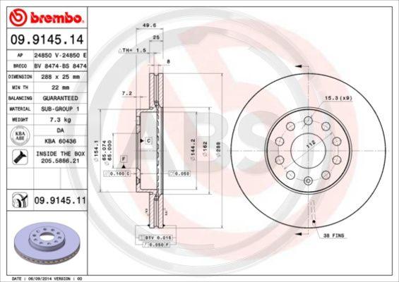 A.B.S. 09.9145.11 - Brake Disc car-mod.net