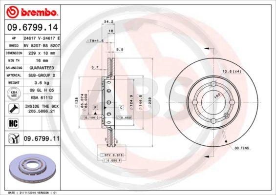 A.B.S. 09.6799.11 - Brake Disc car-mod.net