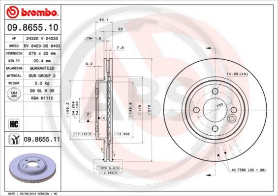 A.B.S. 09.8655.11 - Brake Disc car-mod.net