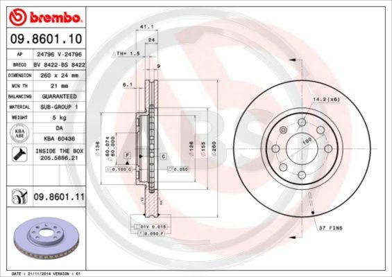 A.B.S. 09.8601.11 - Brake Disc car-mod.net
