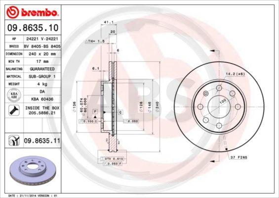 A.B.S. 09.8635.10 - Brake Disc car-mod.net