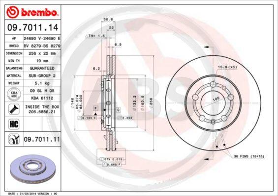 A.B.S. 09.7011.11 - Brake Disc car-mod.net