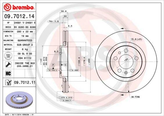 A.B.S. 09.7012.11 - Brake Disc car-mod.net