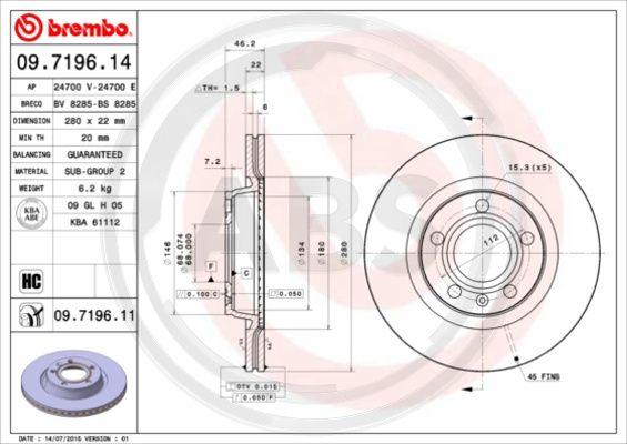 A.B.S. 09.7196.11 - Brake Disc car-mod.net
