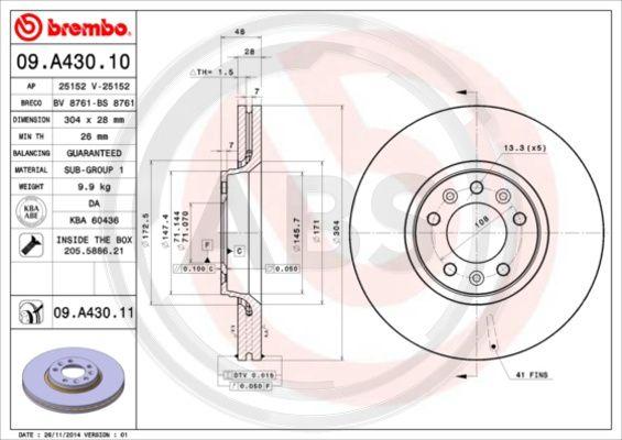 A.B.S. 09.A430.11 - Brake Disc car-mod.net