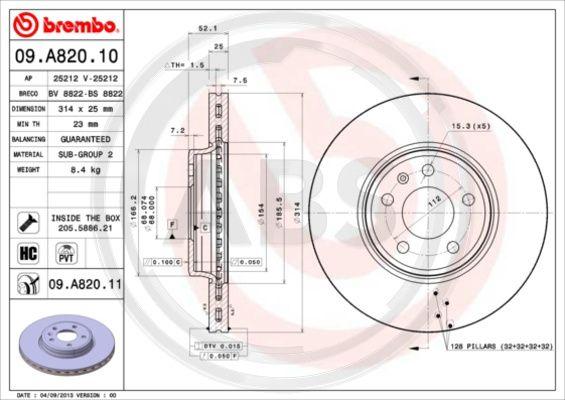 A.B.S. 09.A820.11 - Brake Disc car-mod.net