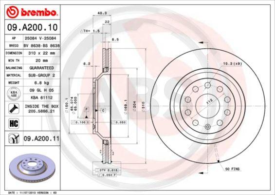 A.B.S. 09.A200.11 - Brake Disc car-mod.net