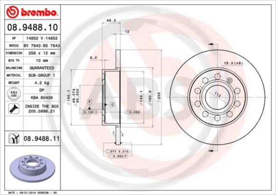 A.B.S. 08.9488.11 - Brake Disc car-mod.net