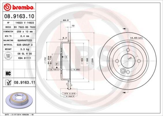 A.B.S. 08.9163.11 - Brake Disc car-mod.net