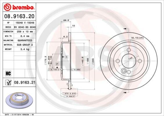 A.B.S. 08.9163.21 - Brake Disc car-mod.net