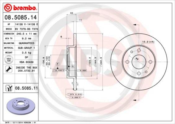 A.B.S. 08.5085.11 - Brake Disc car-mod.net