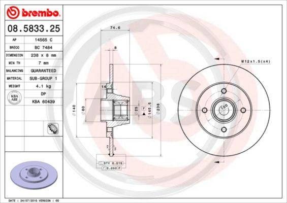 A.B.S. 08.5833.25 - Brake Disc car-mod.net