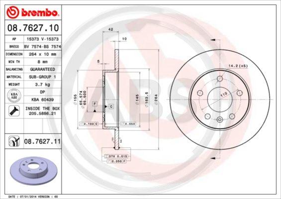 A.B.S. 08.7627.11 - Brake Disc car-mod.net