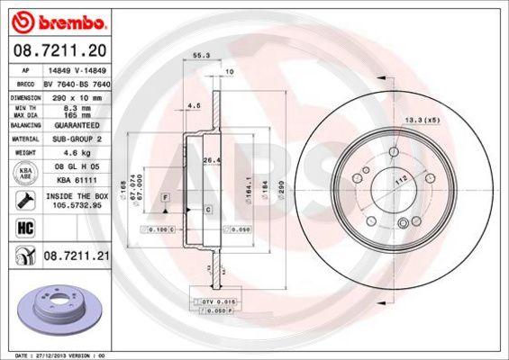A.B.S. 08.7211.21 - Brake Disc car-mod.net